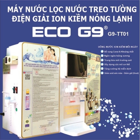 Máy Lọc Nước Điện Giải ion kiềm Eco G9 pH 7.5-9.5 tốt cho sức khỏe hỗ trợ giảm gout